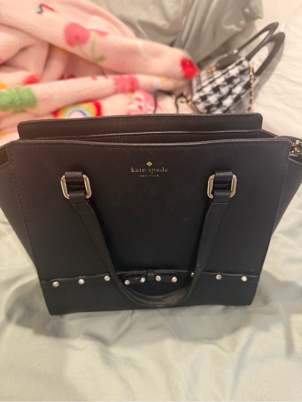 kate spade Black Leather Tote with Silver Stud Accents